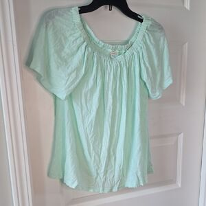 Sundry Green Smocked Peasant Blouse